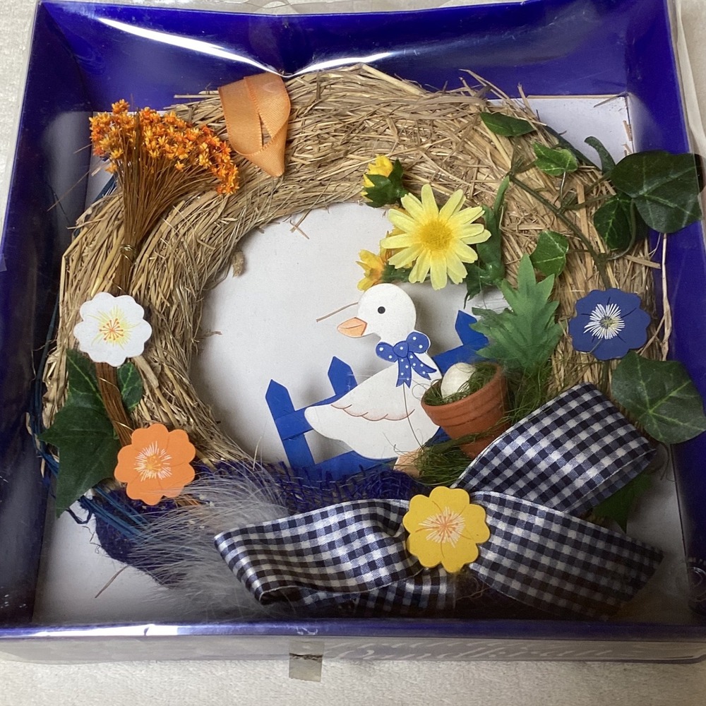 Vintage Fruhlings Wandkranz Straw Wreath – Duck & Floral Accents – NIB